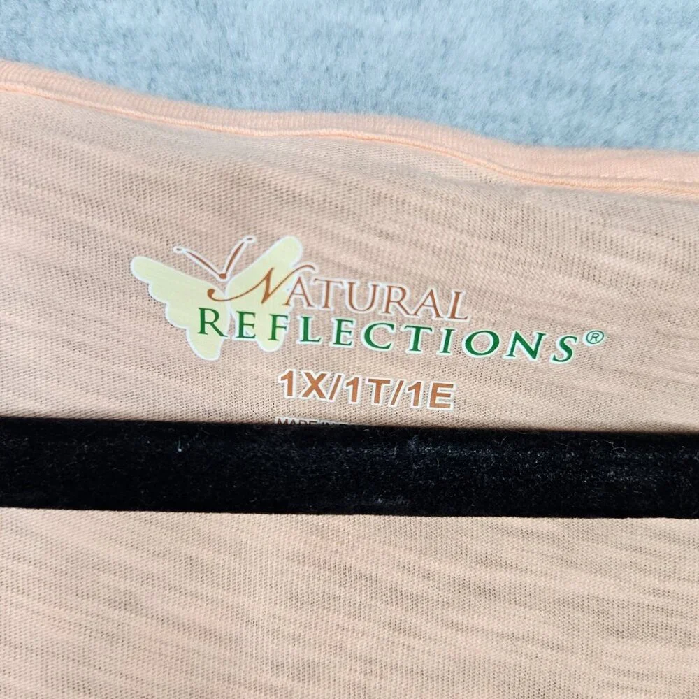 Natural Reflections Women’s Peach Pink Embroidered V-neck Tee Size XL - Picture 6 of 6